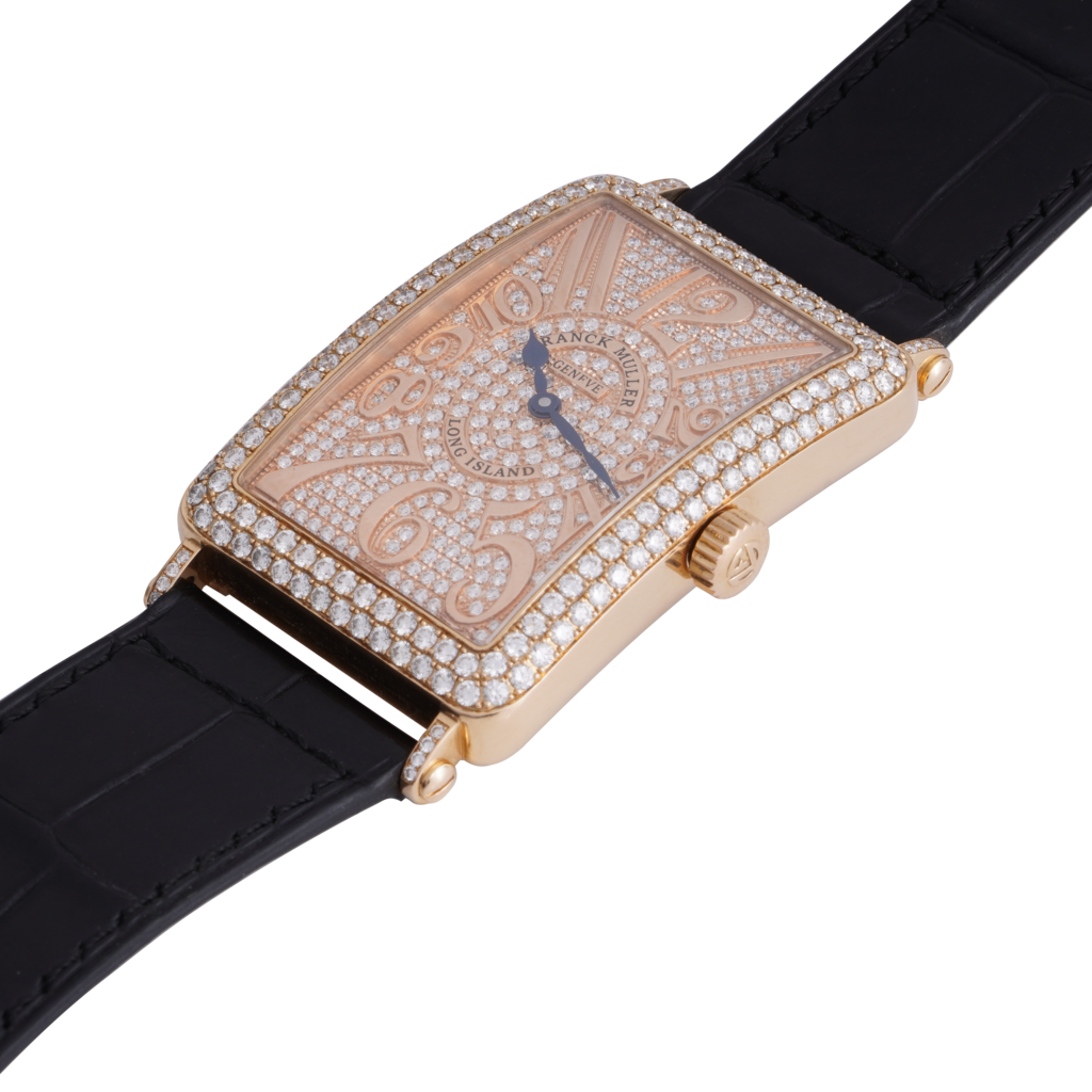Đồng hồ Franck Muller Long Island 1000sc Rose Gold Custom Diamond nghiêng Đồng hồ Franck Muller Long Island 1000sc Rose Gold Custom Diamond nghiêng