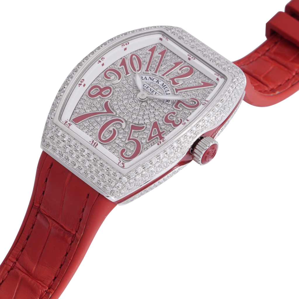Đồng hồ Franck Muller Vanguard Lady V32 Red Custom Diamond nghiêng Đồng hồ Franck Muller Vanguard Lady V32 Red Custom Diamond nghiêng