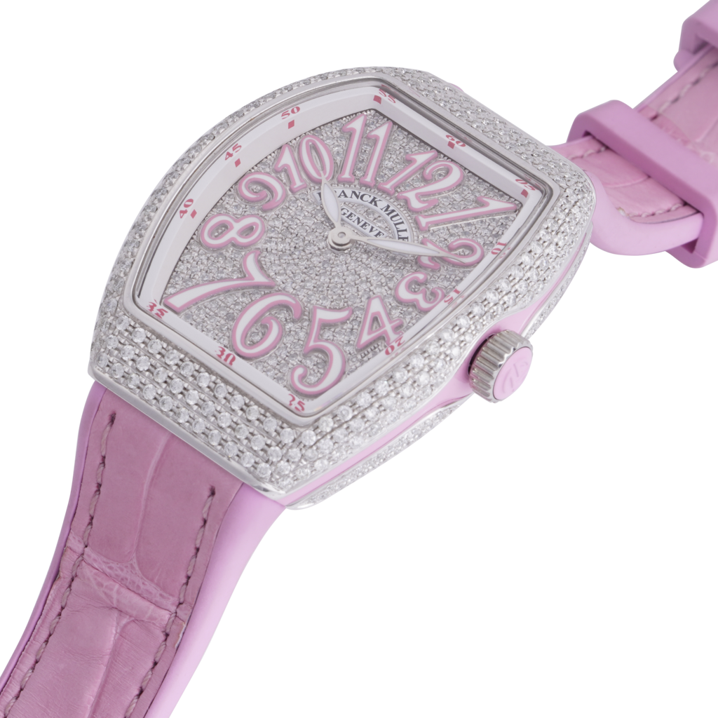 Đông hồ Franck Muller Vanguard V32 Lady Pink Custom Diamond nghiêng Đông hồ Franck Muller Vanguard V32 Lady Pink Custom Diamond nghiêng